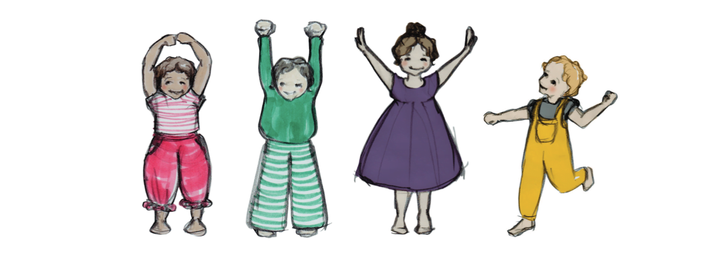 Illustration av fyra dansande barn